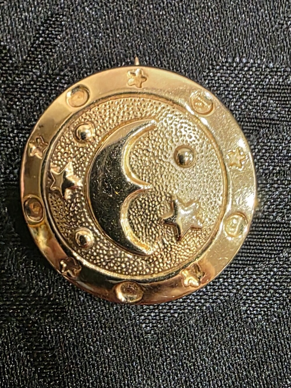 14K Yellow Gold Vintage Moon & Stars Brooch